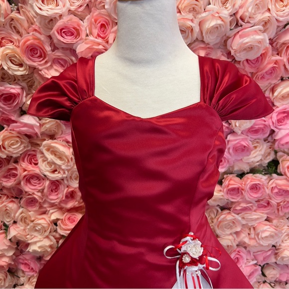 Little Girls Tea Length Red Dress - Picture 4 of 8